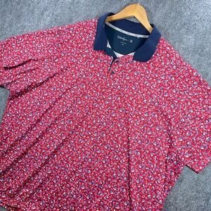 Walter Hagen Red Floral Print Polo with Navy Collar